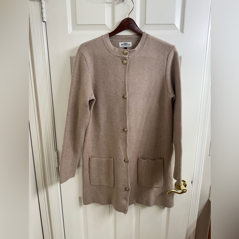 Women's Hampton 27 Republic Long Button-Front Cardigan Beige Tan Sweater - Sz L